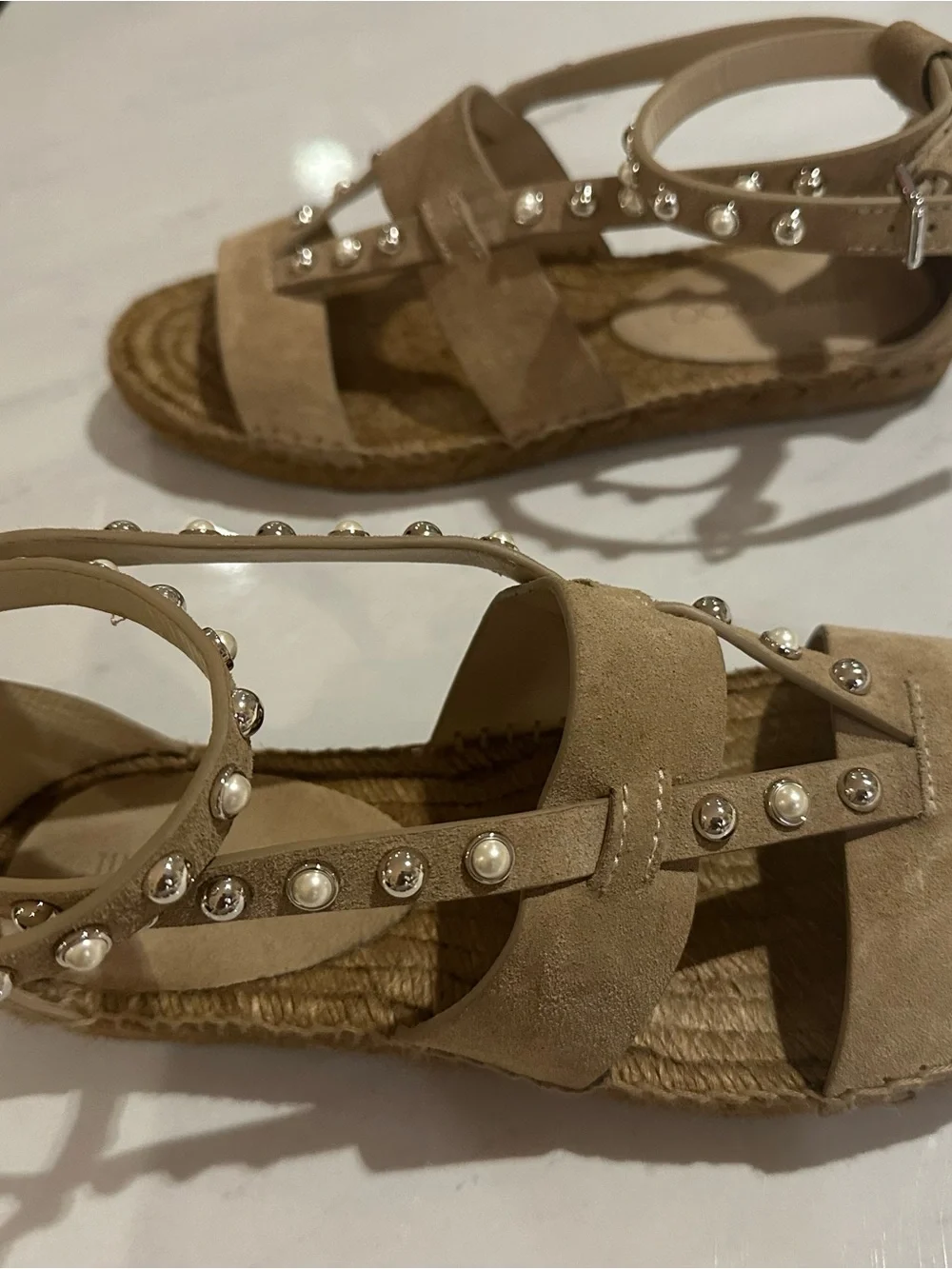 Jimmy Choo Denise Flat Espadrille, 37.5, Beige